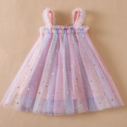 Toddler Baby Girl Dress Rainbow Sequins Tulle Tutu Vestidos 15 Y Kids Birthday Party Princess Set Infant Summer Sweet Outfits 240416