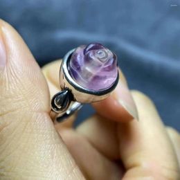 Cluster Rings 10pcs/lot Natural Fluorite Flower Ring Candy Colour Fresh And Sweet Crystal Clear S925 Sterling Silver Inlay Size Adjustable