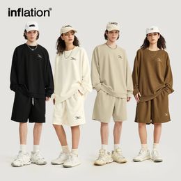 INFLATION Spring Oversized Tracksuit Sportswear Unisex Pique Fabric Embroidery Long Sleeve Tees and Shorts Set 240411