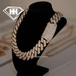 Custom Crazy Thick 30mm Cuban Link Chain Sterling 925 Silver Tester Pass 4 Rows Excellent Cut Diamond Moissanite Cuban Necklace