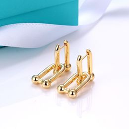 18K gold double u shape stud earrings for women fashion luxury brand designer OL style ear rings earring party wedding jewelry251b