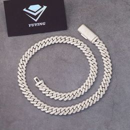 12mm Wide 2rows Ice Out Vvs Mossanite Cuban Chain S925 Solid Silver Gold Plated Cuban Link Chain Hip Hop Necklace