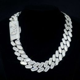 24mm Width Heavy Vvs Moissanite Link Chain Baguette Diamond 925 Sterling Silver Cuban Silver Necklace Custom Chain