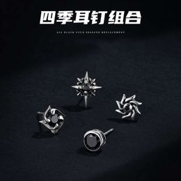 Polaris Earrings Mens Fashion Personalized Single Womens Simple Imitation Thai Silver Diamond Four Seasons