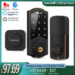 Control Hornbill Electronic Smart Door Lock With WIFI Gateway Remote Control Password Keyless APP Bluetooth Unlock Door Locks For Home