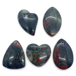 Bangle 5pcs Natural Bloodstone Pendant Smooth Marquise Heart Love Round Grey Mineral Fine Necklace for Making Bracelets and Necklaces