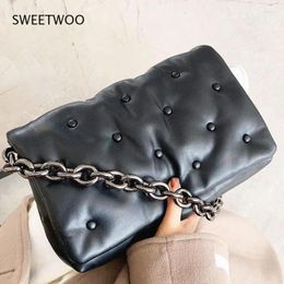 Shoulder Bags 2024 Small Square Bag Mushroom Nail Button Underarm Denim Fabric Retro Large Chain Handbag