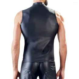 Men's Tank Tops Man Male Vests Leathe M-2XL Mens Nightclub Costume Vintage Faux Leather Party Sexy Shiny Sleeveless Stage