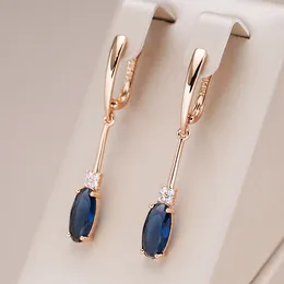 Dangle Earrings Kinel Unusual Shiny Oval Blue Natural Zircon Long For Women Luxury 585 Rose Gold Wedding Party Daily Jewelry