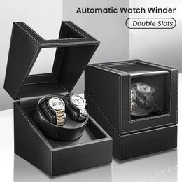 Double Watch Winder for Automatic Watches Automatic Watch Winder Leather Box 2 Slots Watch Winder for Men with Quiet Motor 240412