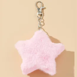 Keychains Star Plush Ball Key Ring DIY Mobile Phone Chain Soft Artificial Rex Hair Car Ladies Bag Pendant Jewellery