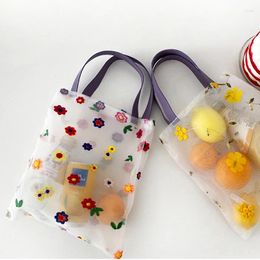 Bag Ladies Small Transparent Tote Mesh Cloth Bags Flower Embroidery Handbag High Quality Fruit Mini Decoration Purse For Girls