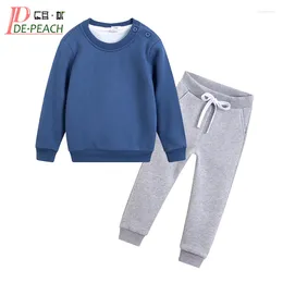 Clothing Sets DE PEACH Winter Baby Children Set Boys Girls Thicken Warm Clothes Kids Plus White Velvet Sweatshirt Pants Suits