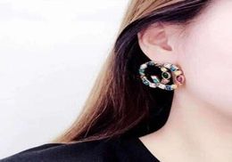 Fashion color CZ stud earrings aretes orecchini for women party wedding engagement lovers gift jewelry with box nrj1986544