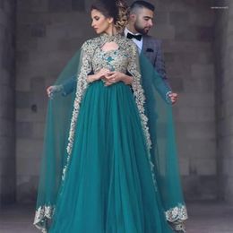 Party Dresses Green Vintage Arabic Evening With High Collar Applied Floor Length Jacket Cape Tulle Formal Gowns Long Prom Dres