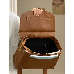 School Bags Richme Vintage British Style Women's Bag 2024 Trend Students Brown Satchels Fashion Multifunction Individuality Backpacks Female