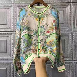 Women's Blouses Spring Autumn Floral Printed Women Blouse Casual Loose Long Sleeved Single Breasted Pocket Cardigan Tops Fashion Clothes