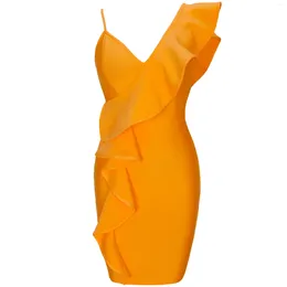 Casual Dresses Women Sexy Summer Bandage Dress Wholesale 2024 Spaghetti Strap Sleeveless Slim Elastic Bodycon Orange Party Ruffles Vestidos