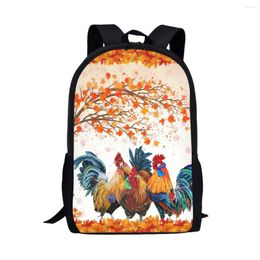 Backpack Rooster Cartoon Schoolbag Polyester Fabric Easy To Carry Children Internal Pocket Side Handbag DIY Satchel