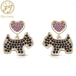 Stud Earrings Zhijia Luxury Crystal Rhinestone Cute Horse & Heart For Women Creative Unique Animal Jewelry