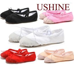 Dance Shoes Flat Leather Head Ballet Girls Practise Slipper Shoe Canvas Split Sole For Women Kids Toddlers