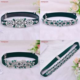 S466D TOPQUEEN Belts for Women Fashion Waist Elastic Ladies Band Dark Green Rhinestone Decoration Coat Sweater Dress Waistband 240327 band