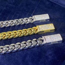 Bracelet14mm Stainless Steel Hip Hop Cuban Chain Necklaces with Vvs Moissanite Clasps