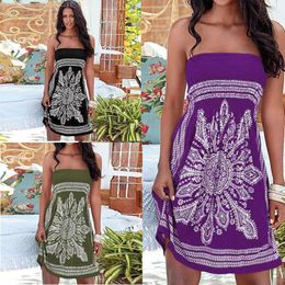 Womens Printed Sleeveless Cold Shoulder Dress With Wrapped Chest And Tube Top