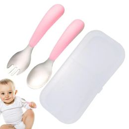 Baby Spoon Fork Portable Utensils Baby Spoon Fork Set Childrens Dinner Cutlery With Storage Case Silverware Flatware 240409