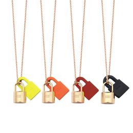 New H letter hanging black red orange leather lock necklace titanium love necklace buckle women rose gold necklace fashion jewelry1185973