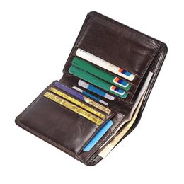 Wallets Genuine Leather Men Short Trifold Wallet Multi Slots Holders Male Clutch Vintage Purse Money Bags203F