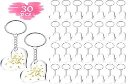 Acrylic Keychain Blank Heart Shaped Monogrammed Clear Discs Circles With Metal Split Key Chain Keyrings DIY Valentine039s Day G5462121