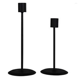 Candle Holders 2 Pieces Holder Black Solid Colour Metal Candlestick Wedding Stand Exquisite Christmas Desktop Decor