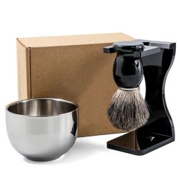 Blades Men Shaving Brush Set Beard Brush,badger Hair Wood Handle 20mm,acrylic Razor & Brush Stand,stainless Steel Shaving Soap Bowl Kit