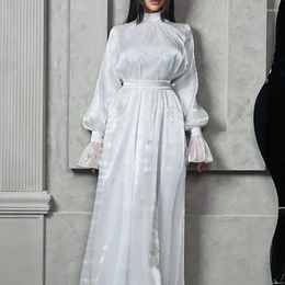 Casual Dresses White Dress For Women Eid Muslim Flare Sleeve Abaya Morocco Ramadan Lace-up Abayas Kaftan Islam Dubai Arab Modest Long Robe
