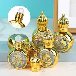 Storage Bottles 1pc 10ml Gold Arabic Crystal Essential Oil Roller Attar Oud Glass Perfume Bottle With Roll On