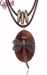 Fashion Choker Woman Necklaces vintage Jewelry Dragonfly Wooden pendant Long necklace for women collares mujer kolye7424195