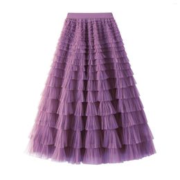 Skirts Mesh Cake Half Skirt Spring And Autumn 2024 White Veil With Pleats