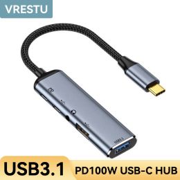 Hubs 5 in 1 USBC HUB Type C to 3.5mm Jack Audio Adapter USB C to USB 3.1 2.0 PD 100W Tipo C Docking Station for Macbook Air iPad Pro