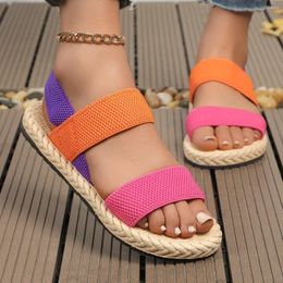Casual Shoes 2024 Women Sandals Summer Outdoor Anti-slip Wear-resistant Multi-color Matching Elastic Flat Sandalias Mujer