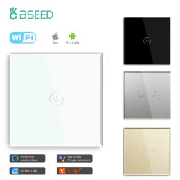 Control Bseed Wifi 1/2/3 Gang 1 Way Smart Switch Led Buttons Glass Panel Smart Switch Work with Tuya Google Home Eu Touch Switch 600w