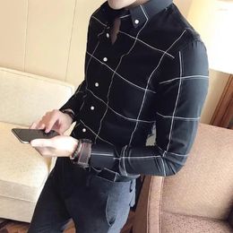 Men's Dress Shirts Male Black Business Plaid Shirt Check I High Quality Luxury Button Up Sale Slim Fit With Sleeves Casual Brand