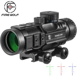 Scopes Fire Wolf 4x32 Scope Hunting Optical Sight Tactical Rifle Scope Green Red Dot Light Rifle Cross Spotting Scope for Rifle Hunting