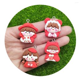 Decorative Flowers Red Flatback Kawaii Mini Girls Head Artificial Cartoon Style Stickers Beautiful Happy Beads For Decor Stick