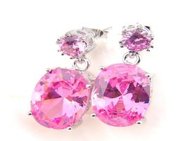 Luckyshine Exquisite Pretty Big Oval Zircon Earrings 925 Silve Pink Kunzite Gems Dangle Earrings For C Vintage Stud Earr New E01655714027