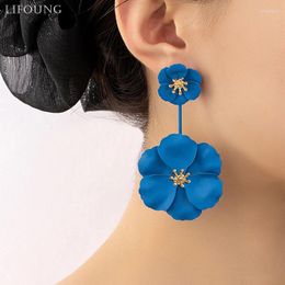 Dangle Earrings Long Drop Metal Flower Post For Women Multi Colour Rubber Enamel Fashion Jewellery Cute Romantic Party Accessories 2024505