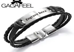 GAGAFEEL 4 Colours Custom Engrave Bangle For Men Punk Multilayer Bracelet Stainless Steel PU Leather Bangle Special Gift For Male266400434