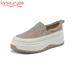Casual Shoes Lanxuryee Sheep Suede High Heel Thick Bottom Slip On Spring Women Vulcanised Brand Straw Fabric Ins Luxury Sneakers
