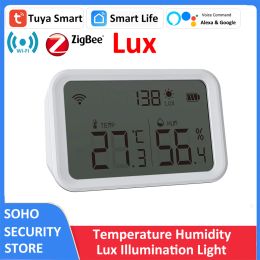 Webcams Tuya Wifi Zigbee Lcd Temperature Humidity Sensor Lux Light Detector Indoor Hygrometer Thermometer Zigbee3.0 Hub Required