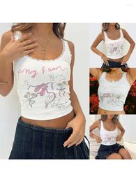 Women's Tanks Women Sexy Girls Graphic Sleeveless Crop Top Y2K U-Neck Camis E-Girl Vest